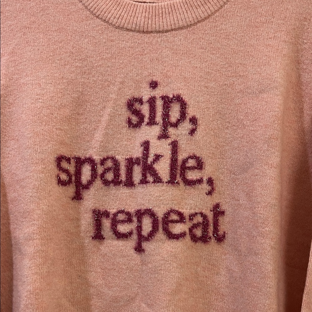 Women’s Pink 'Sip, Sparkle, Repeat' Crewneck Sweater